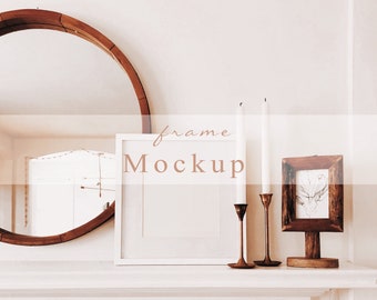 Mockup Frame, Digital Frame, Boho Modern Frame, Minimalist Digital Mockup Frame, Wood Frame, Interior Mockup, Poster Mockup, PSD PNG Mockup