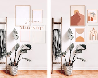 Mockup Frame Bundle Set of 4 Frames, Plants Interior Living Room Mockup Frame, Minimalist Frame, Poster Mockup Frame Bundle, Digital Art