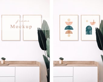 Modern Frame Mockup, Digital 2 Frame Set of 2, Boho Modern Frame, Minimalist Digital Mockup Wood Frame, Interior Mockup, Poster Mockup