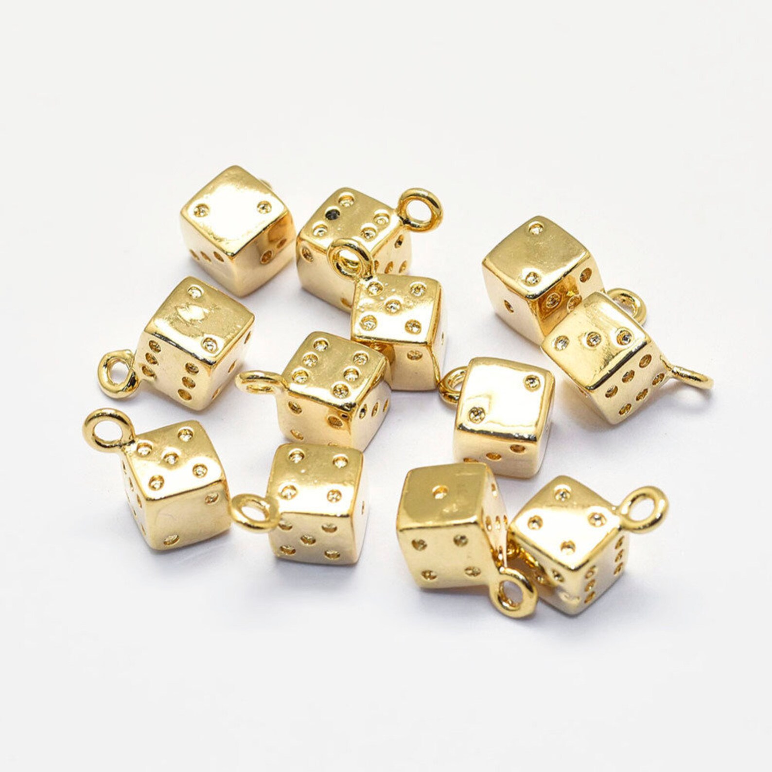GP0607 / 2 pcs / Brass Charms Real 18K Gold Plated Dice Etsy