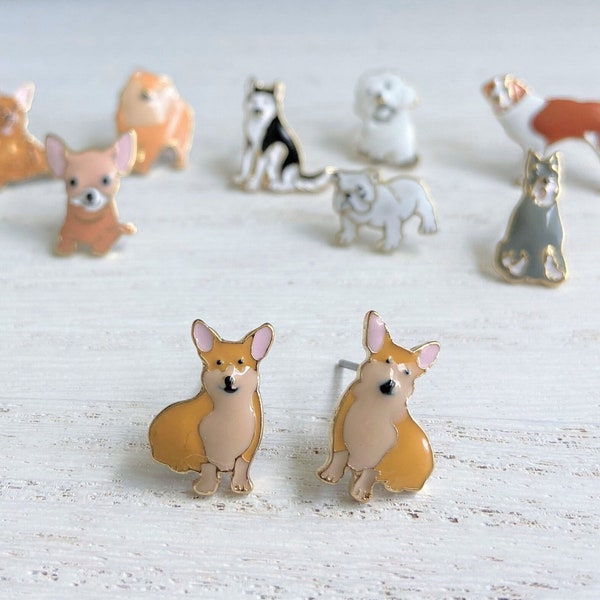 Jewelry Gifts for Dog Lovers | Dog Earrings for Women | Corgi Husky Pomeranian Chihuahua Pet Dog Charm Studs | Pet Memorial for Dog Mom