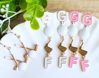 Set di orecchini e collana ipoallergenici da golf / Orecchini pendenti da golf / Set di gioielli da golf / Ciondolo da golfista in smalto con borchia da golf, regalo sportivo