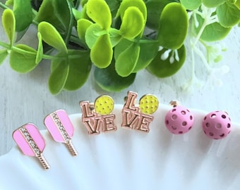 SET Emaille Pickleball Ohrringe | Pickleball Schmuck | Pickleball Ohrstecker Acryl | Pickleball Ball Ohrringe |Paddle Charm Sport Geschenk