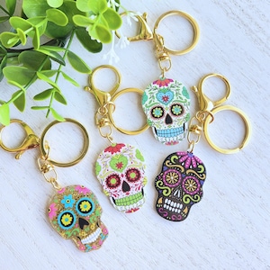 Llavero de calavera de azúcar / Llavero colorido del Día de los Muertos / Llavero del Día de los Muertos / Joyería del Día de los Difuntos / Llavero de calavera de Halloween