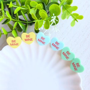 Lightweight Valentine&#39;s Day Acrylic Conversation Candy Earrings | Be Mine Conversation Studs | Be Mine Earrings | Valentines Gift for Her
