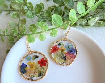 Pressed Wild Flower Earrings | Multi Flower Earrings | Resin Jewelry | Resin Flower Dangle | Resin Dried Flower Drop Earrings |Forget me Not