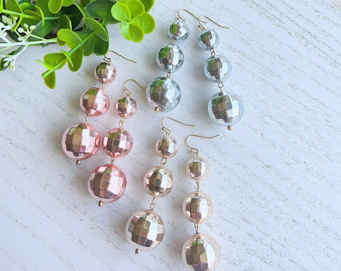 Disco Ball Earrings | Lightweight Disco Queen Costume Dangle | Funky Earrings | Mirrorball Earrings | 3D Disco Balls | 60's 70's Dance Party