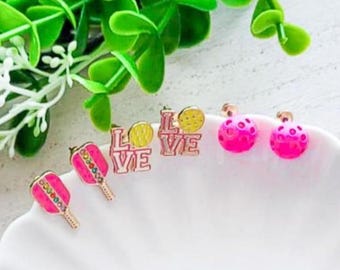 SET Emaille Pickleball Ohrringe | Pickleball Schmuck | Pickleball Ohrstecker Acryl | Pickleball Ball Ohrringe |Paddle Charm Sport Geschenk