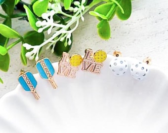 SET Emaille Pickleball Ohrringe | Pickleball Schmuck | Pickleball Ohrstecker Acryl | Pickleball Ball Ohrringe |Paddle Charm Sport Geschenk