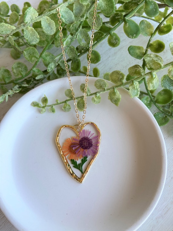 Pressed Wild Flower Necklace Multi Flower Necklace Resin Jewelry