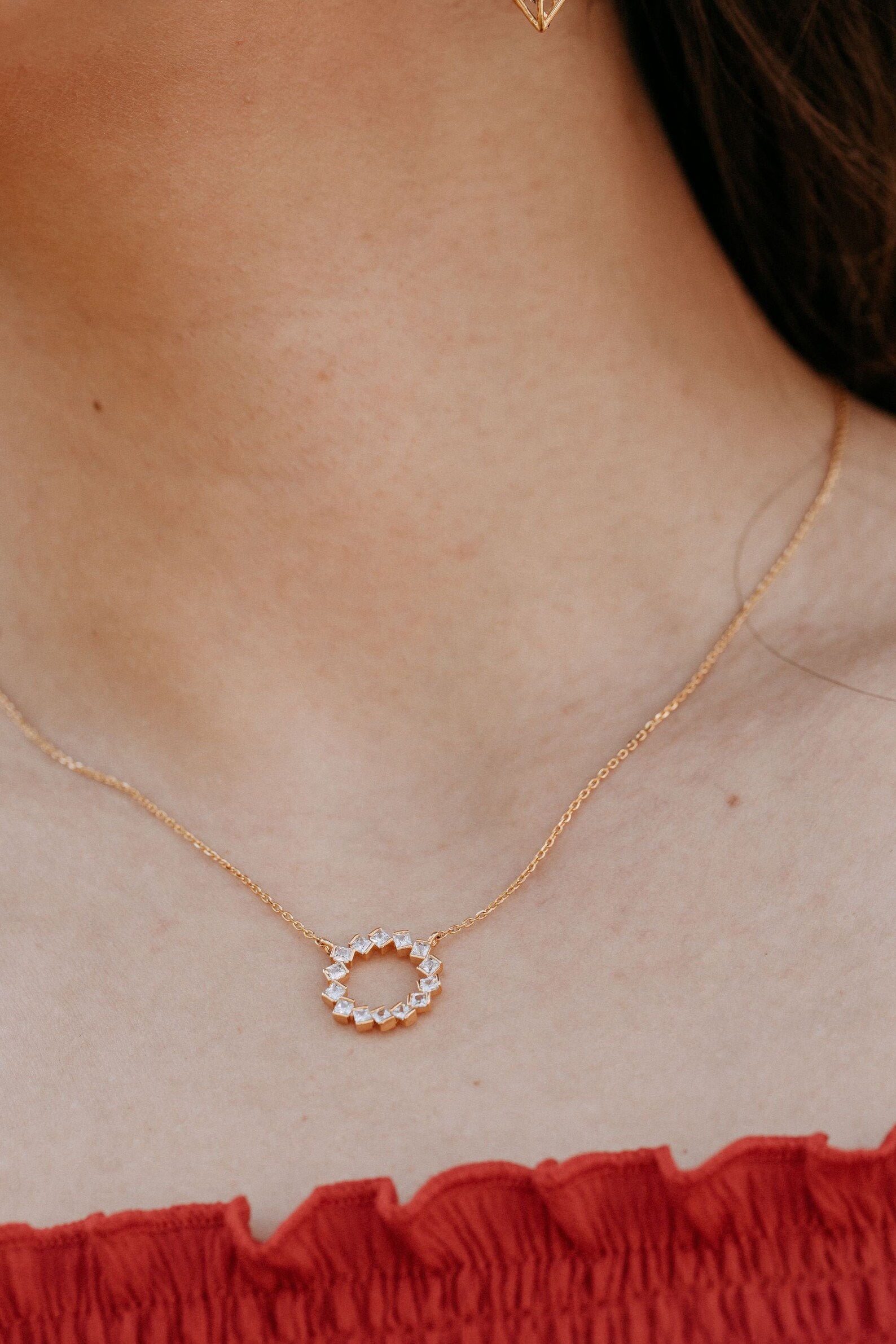 Gold Circle Necklace Sun Pendant Necklace Minimalist Gold Etsy