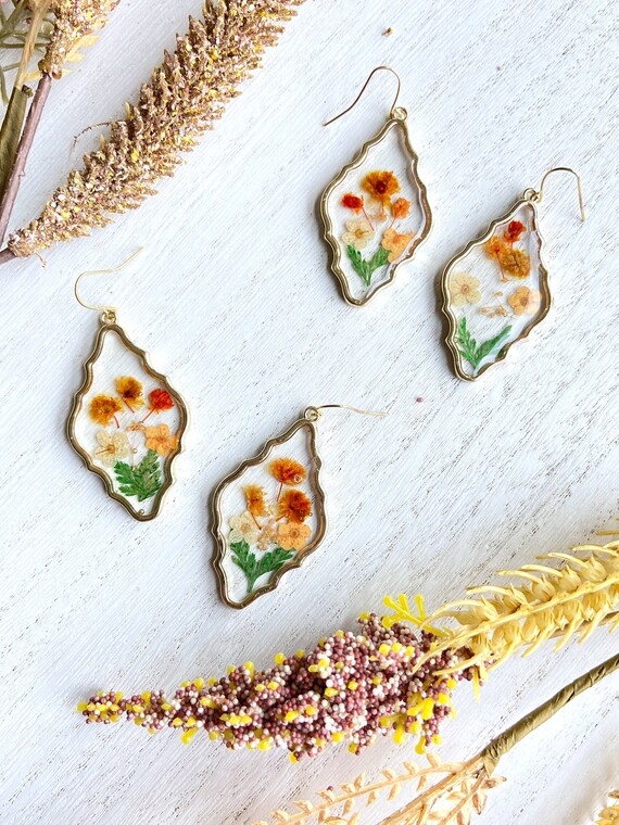 Pressed Wild Flower Earrings Multi Flower Earrings Resin