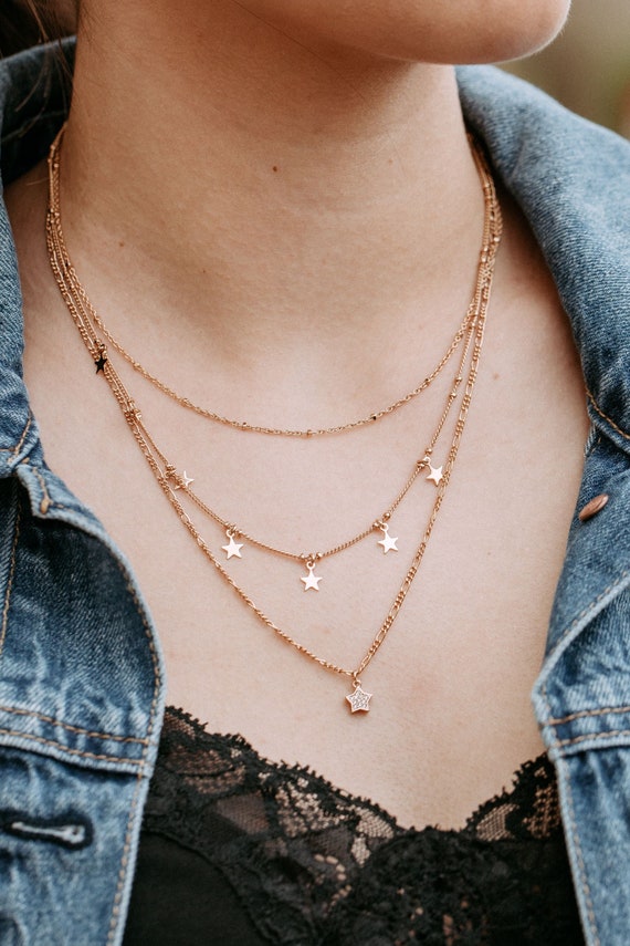 Collana Girocollo Con Ciondolo Stella, Stile Boho Vintage In Oro, Per Donna E Ragazza, Catena Regolabile 36+5 Cm