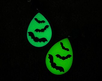 Glow in the Dark Halloween Earrings | Bat Earrings | Halloween Dangle Drop Earrings | Glow-In-The-Dark Acrylic Halloween Bat Spooky Studs
