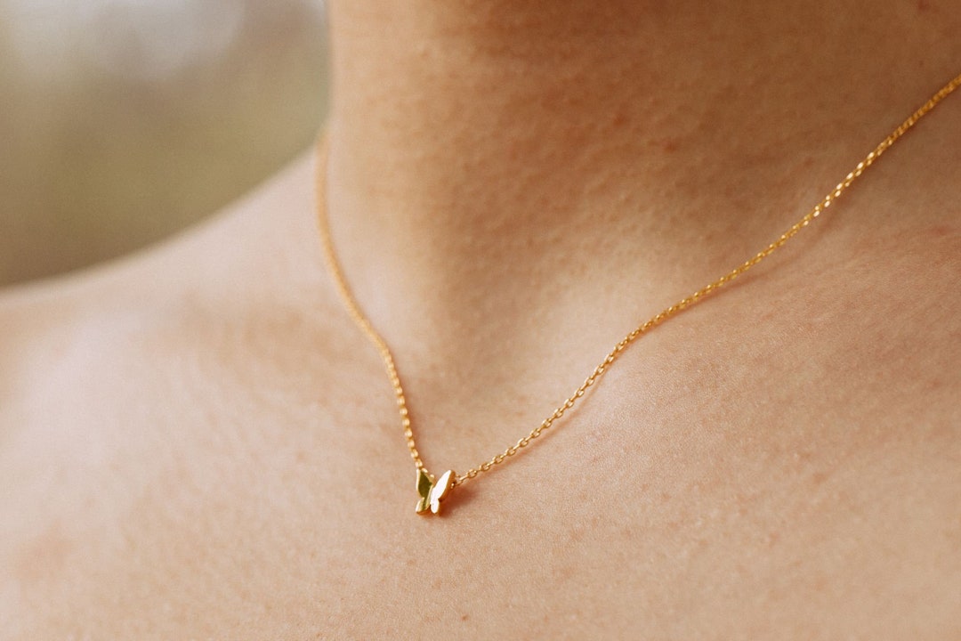 Tiny Butterfly Gold Necklace Dainty Butterfly Necklace Minimalist Gold ...