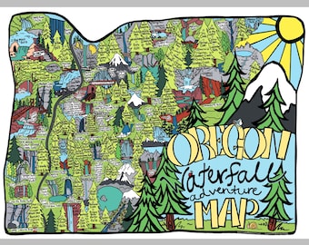 Oregon Waterfall Adventure Map - 18" x 24" - Large