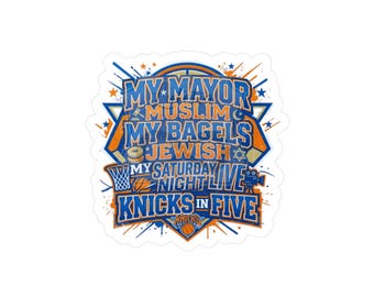 Knicks en cinco, Knicks en 5, Mi alcalde musulmán, mis bagels judíos, pegatina, calcomanía de los NY Knicks, pegatina de los Knicks, Knicks, NY Knicks