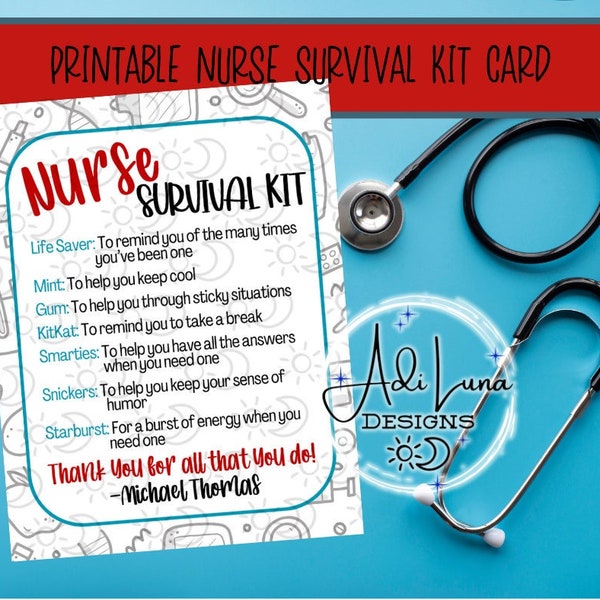 Nurse Survival Kit Printable Image / DIY Nurse Survival Kit / Thank You Gift Ideas