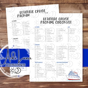 May include: A printable checklist for packing for a cruise vacation. The checklist is divided into categories such as clothing, toiletries, miscellaneous, and important documents. The checklist includes items such as swimwear, sunscreen, toiletries, and travel documents. The checklist is designed to help travelers pack efficiently for their cruise vacation.