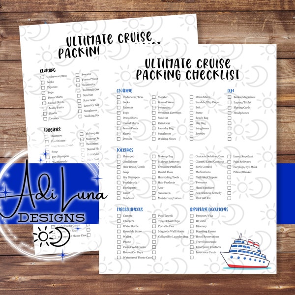 Ultimate Cruise Packing List / 2 Page Instant Download / PDF Cruise Packing List