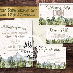 Set de Baby Shower de Aventura / Invitación Digital Rifa de Pañales Tarjeta de Agradecimiento