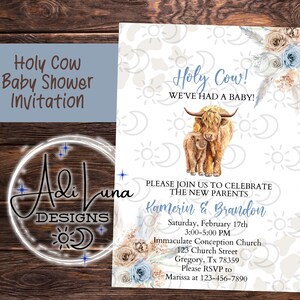 Faire-part de fête prénatale vache sacrée / Invitation numérique PDF