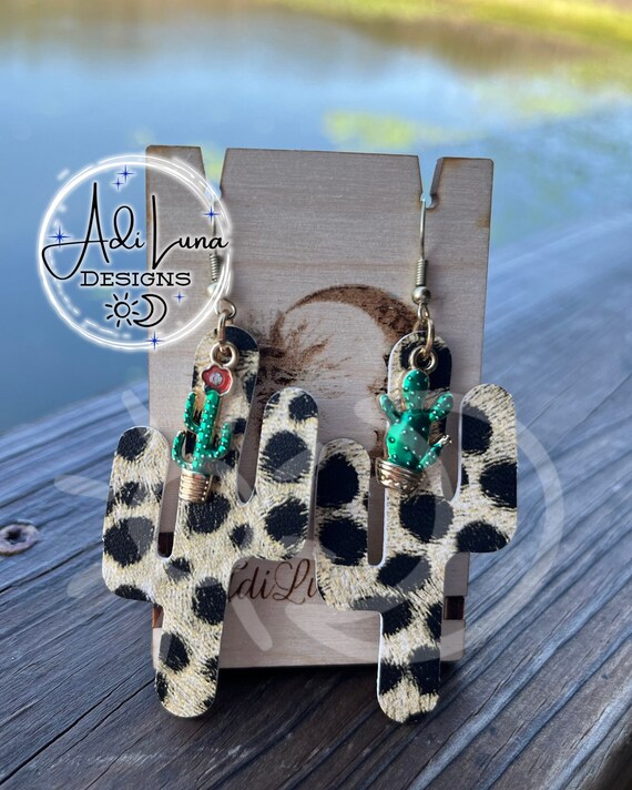 Leather cactus shop earrings