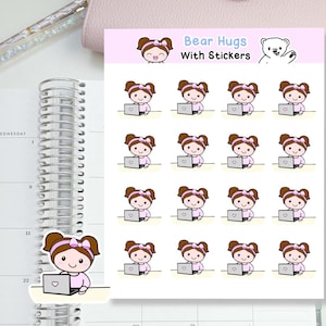 Computerstickers - werkend - online - schattig - mooi - roze stickers - stickervel planner - stickers voor meisjes - stickers dagelijks leven - laptop