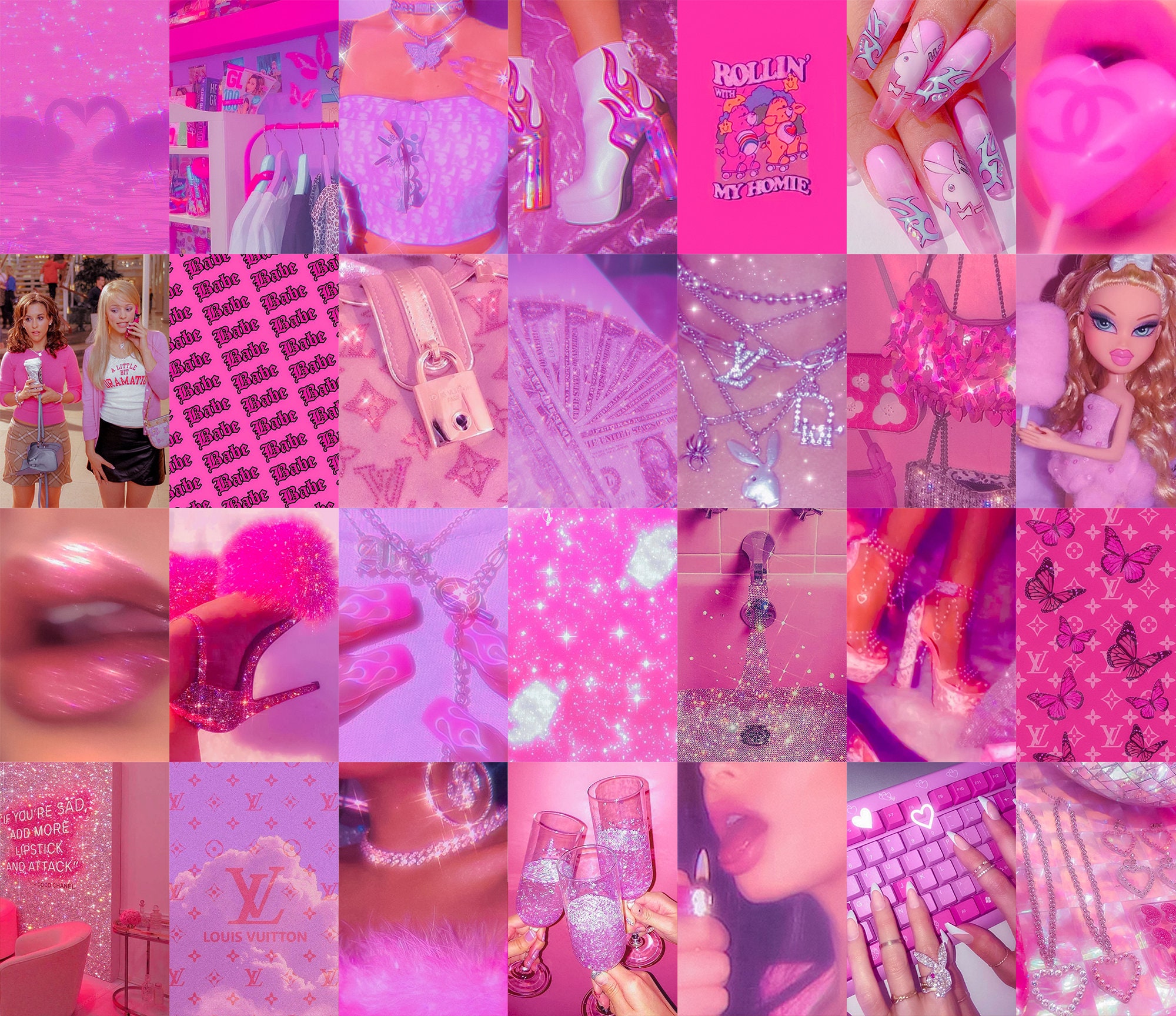 Y2K Hot Pink Wall Collage Kit, 50pcs + Free Tape