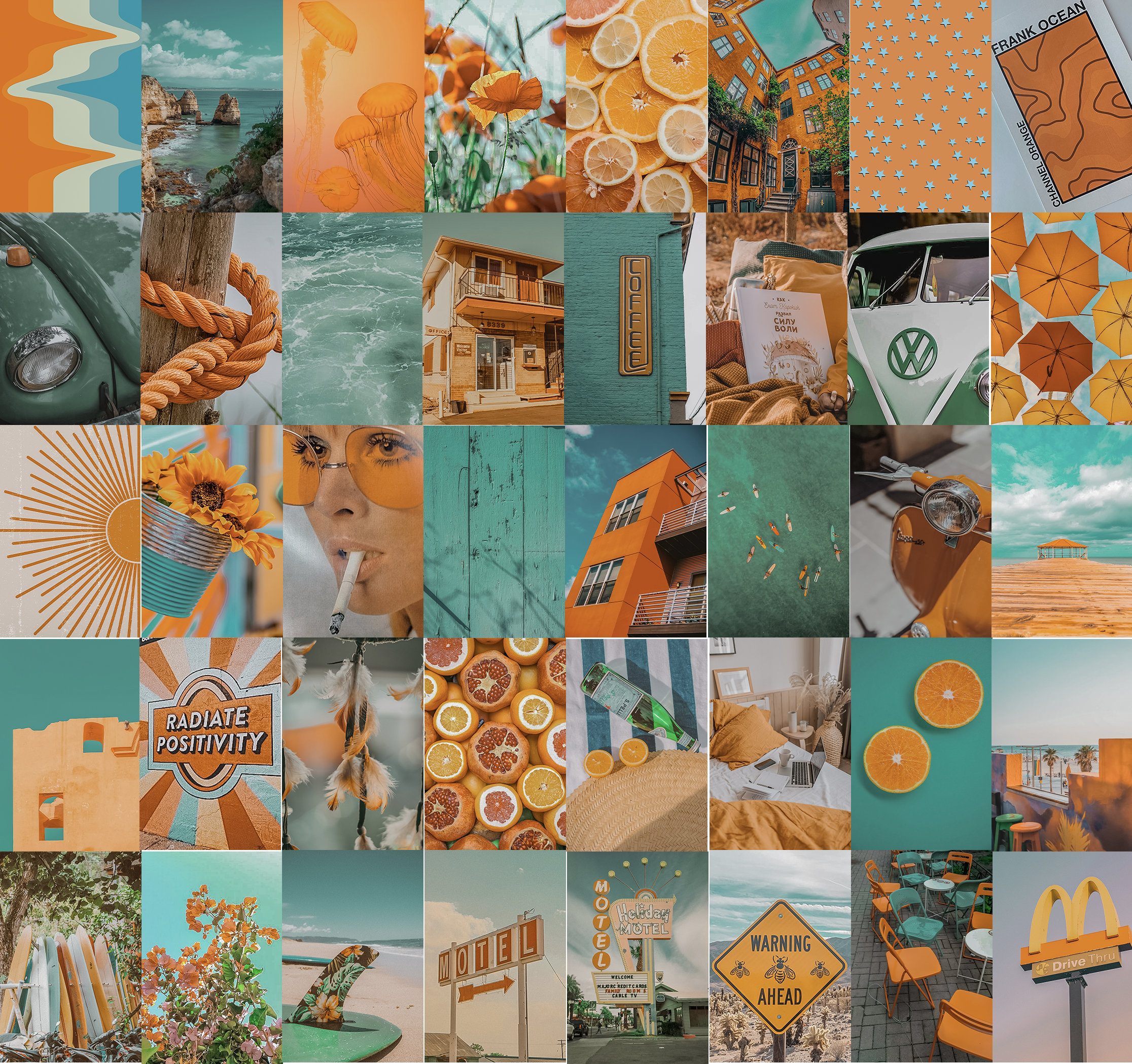 Boho Orange and Teal Wall Collage Kit DIGITAL DOWNLOAD 50 Etsy Canada