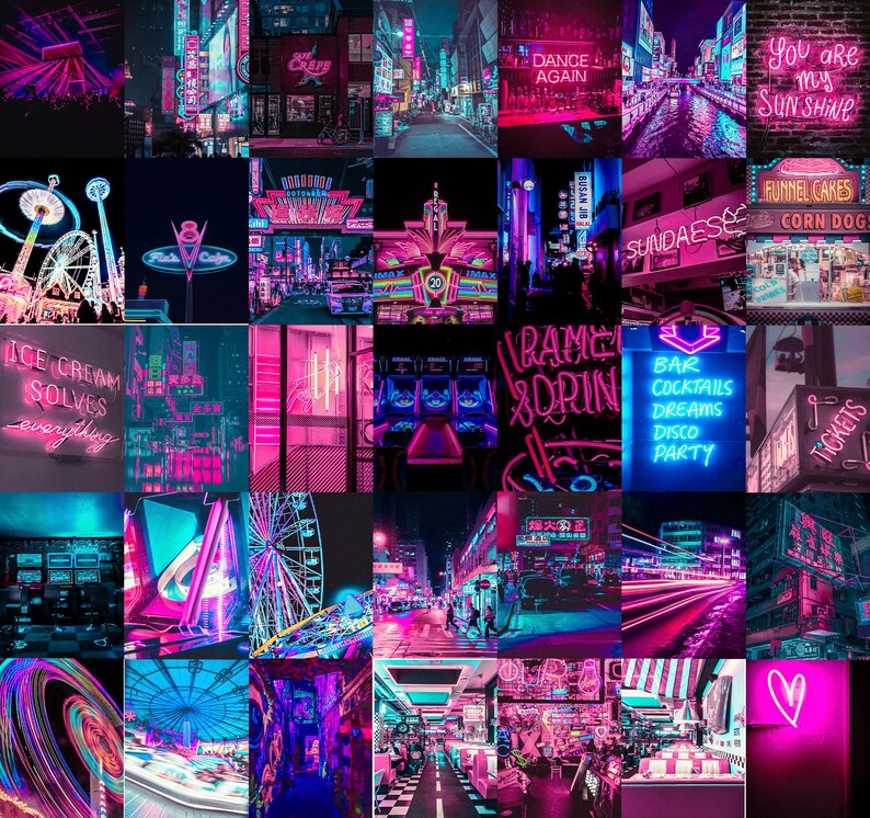 Neon Lights Euphoria Pink Wall Collage Kit digital - Etsy