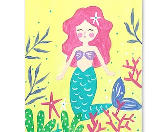 Easy Step by Step Mermaid Painting Lesson, Painting Tutorial Digital Download, Detailed Mermaid Painting Printable Instruction