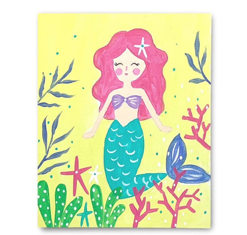 Easy Step by Step Mermaid Painting Lesson, Painting Tutorial Digital Download, Detailed Mermaid Painting Printable Instruction image 1