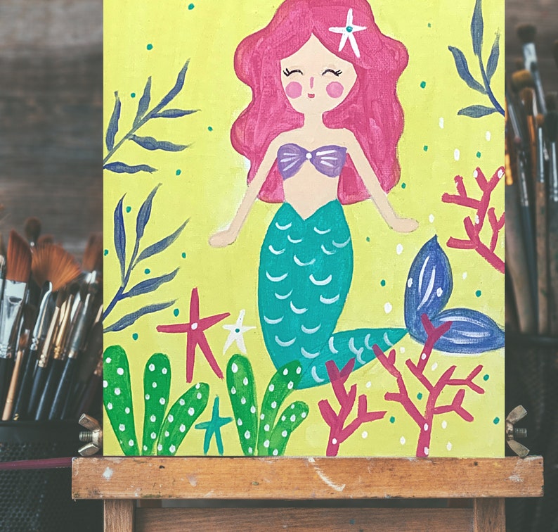 Easy Step by Step Mermaid Painting Lesson, Painting Tutorial Digital Download, Detailed Mermaid Painting Printable Instruction image 6