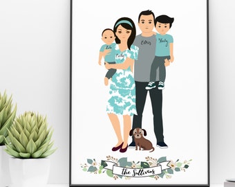 Custom family portrait, Personalized family, Custom family illustration, Custom couple portrait, Custom portrait of couple, Gift for family