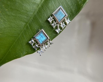 Elsa | Labradorite and White Topaz Stud in Sterling Silver Earrings | Genuine Crystal Gemstone | Gifts for her | Bride | Something Blue