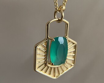 Lia | Green Onyx Necklace in Gold Vermeil | Genuine Crystal Gemstone | Gifts for her | Bride | Birthday | Anniversary | Wedding