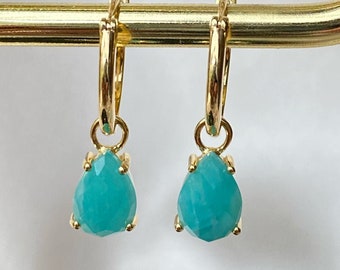 Xena | Amazonite Hoop in Gold Vermeil | Genuine Crystal Gemstone | Gifts for her | Bride | Birthday | Anniversary | Wedding