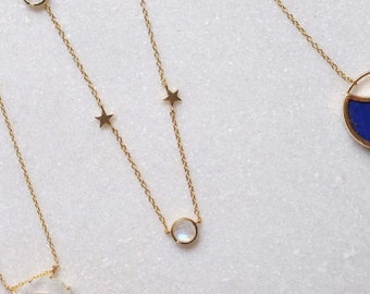 Erica | Nightsky Necklace with Moonstone in Gold Vermeil | Genuine Crystal Gemstone | Gifts for her | Bride | Birthday | Celestial | Wedding