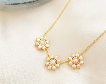 Daisy | Pearl Daisy Chain Charity Necklace in Gold Vermeil | Genuine Crystal Gemstone | Gifts for her | Bride | Birthday | Anniversary |