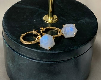 Selena | Moonstone Hoop in Gold Vermeil | Genuine Crystal Gemstone | Gifts for her | Bride | Birthday | Wedding | Something Blue