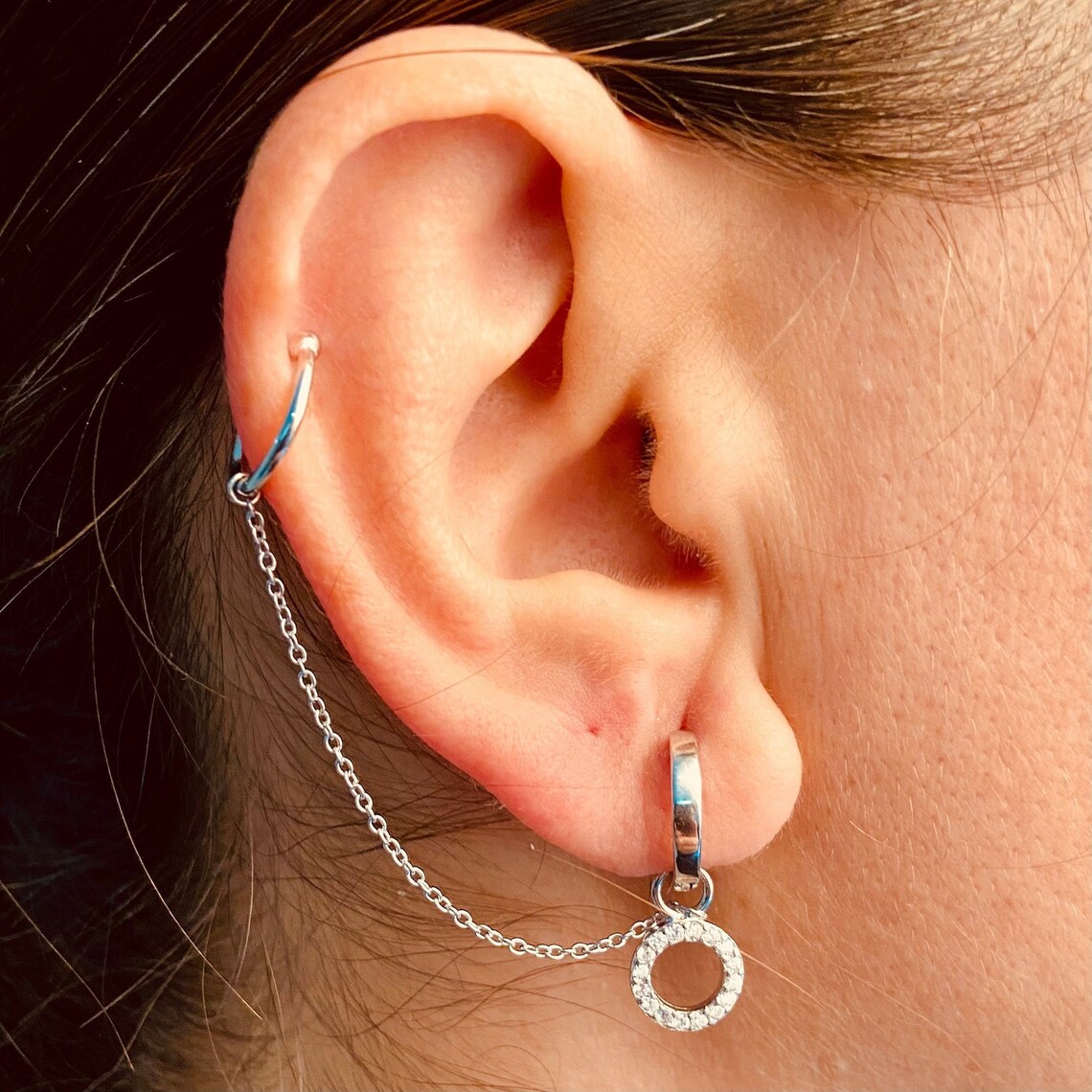 Chain hoop earring Dangle hoop earrings Cartilage cuff Etsy