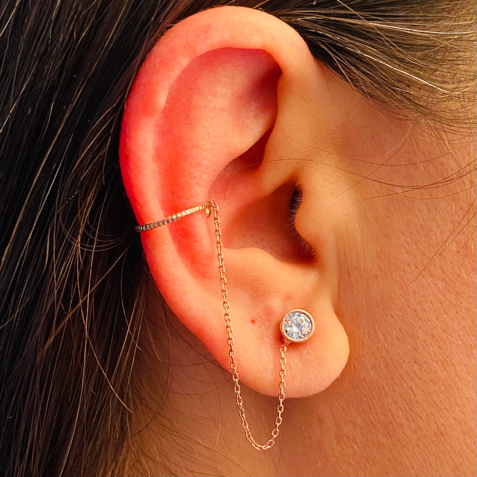 Ohrringe Mit Kette Zum Oberen Ohr Kette Ohrringe Stein Ohrstecker Dangly Knorpel Ohr | Etsy