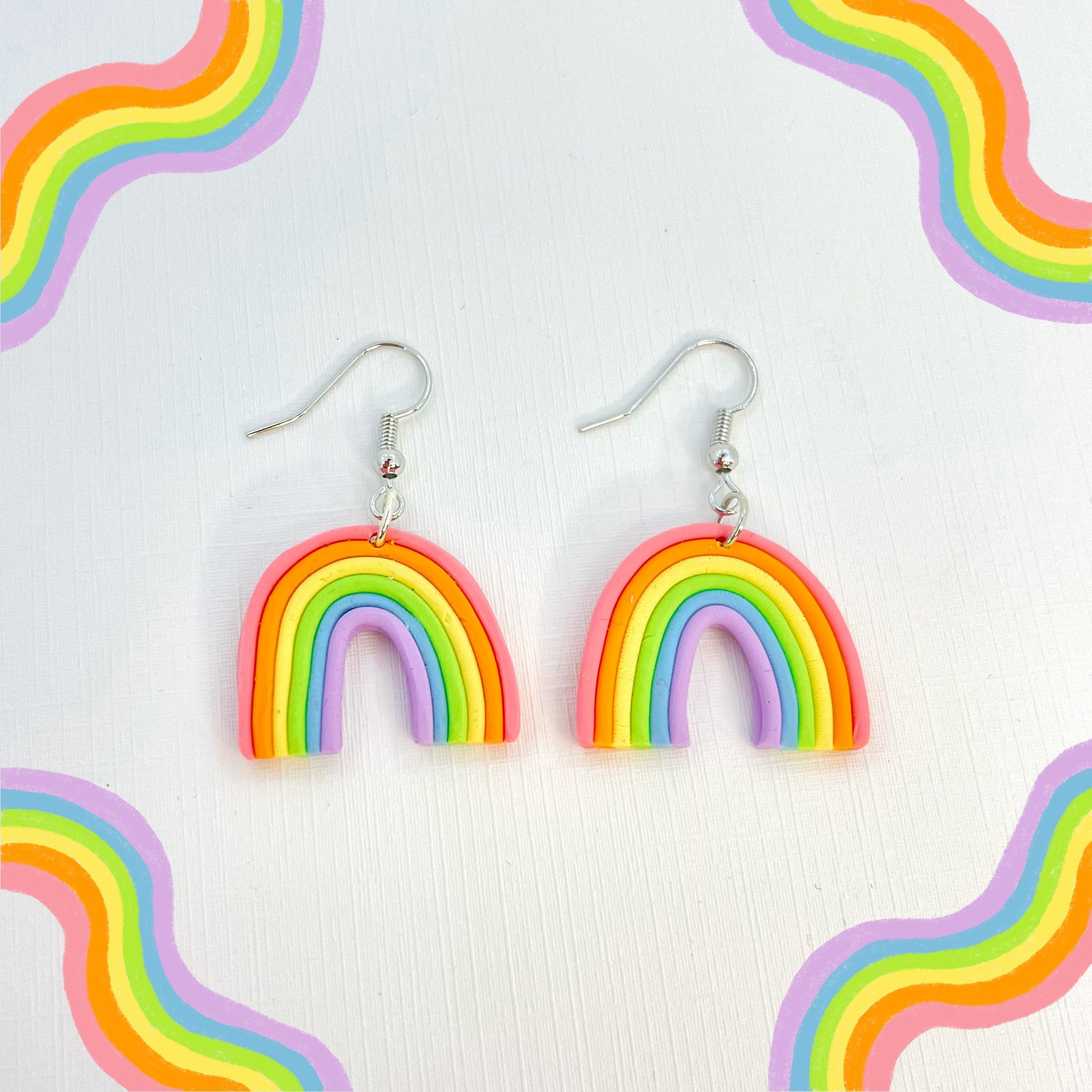 Rainbow Handmade Polymer Clay Earrings rainbows flowers Etsy