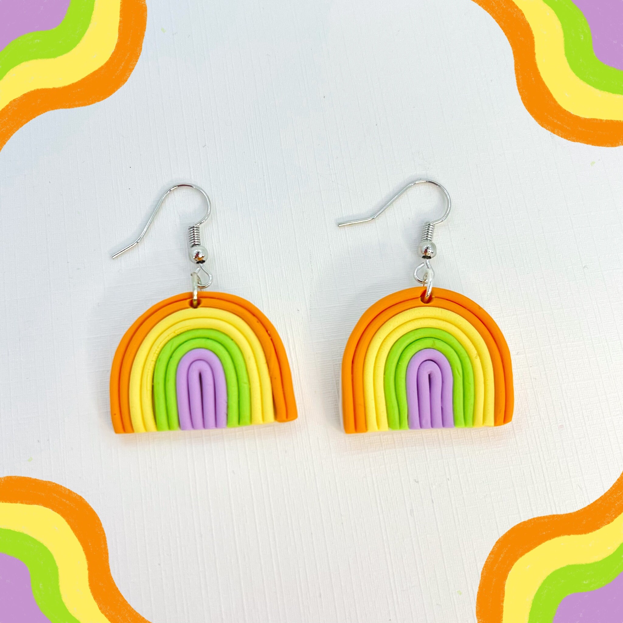 Rainbow Handmade Polymer Clay Earrings rainbows flowers Etsy
