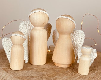 Angel wood peg doll family, handmade, Christmas, Christmas decoration, Christmas gift, gift, Scandi Christmas, guardian angel