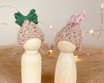 Baby wood peg doll, Christmas decoration, crochet accessories, scandi christmas, handmade