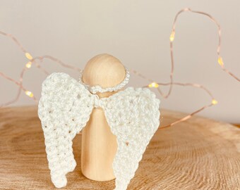 Angel peg doll medium, Christmas, Christmas decoration, Christmas gift, gift, handmade, crochet wings, scandi Christmas, guardian angel