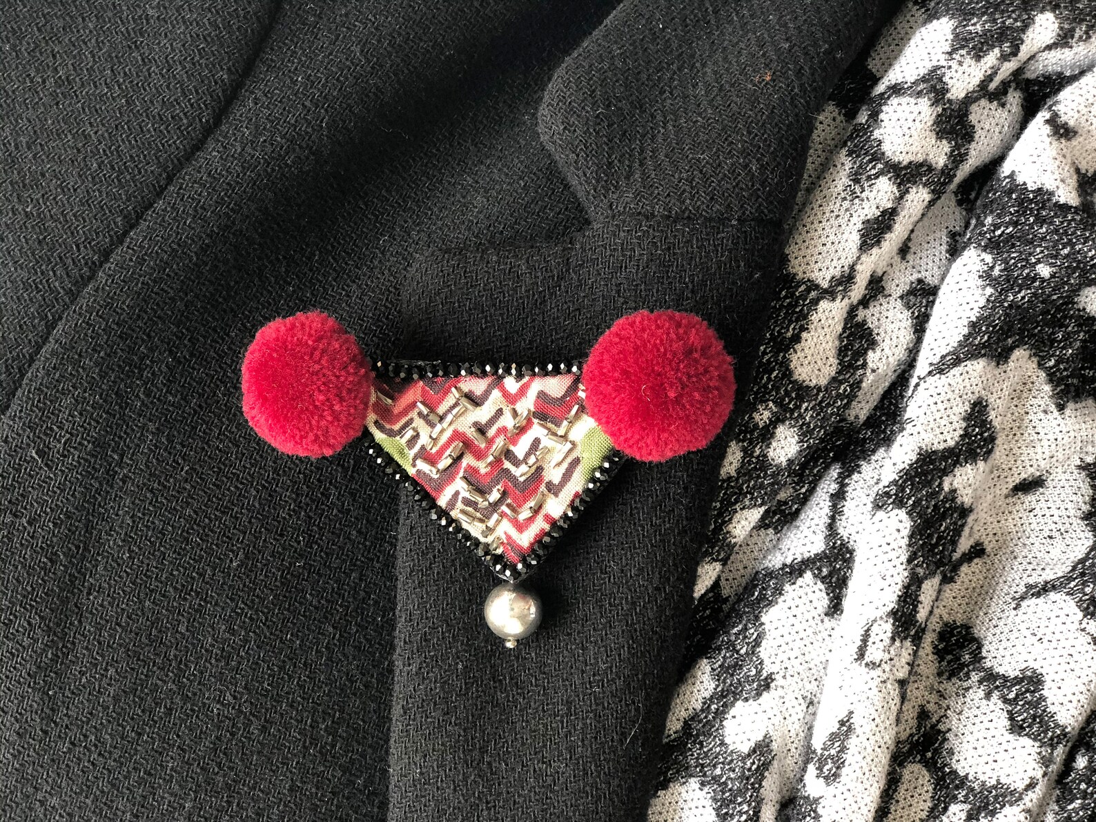 Broche Vintage Unique Faite Main - Argent Et Sapèque - Plume, Turquoise, Agate