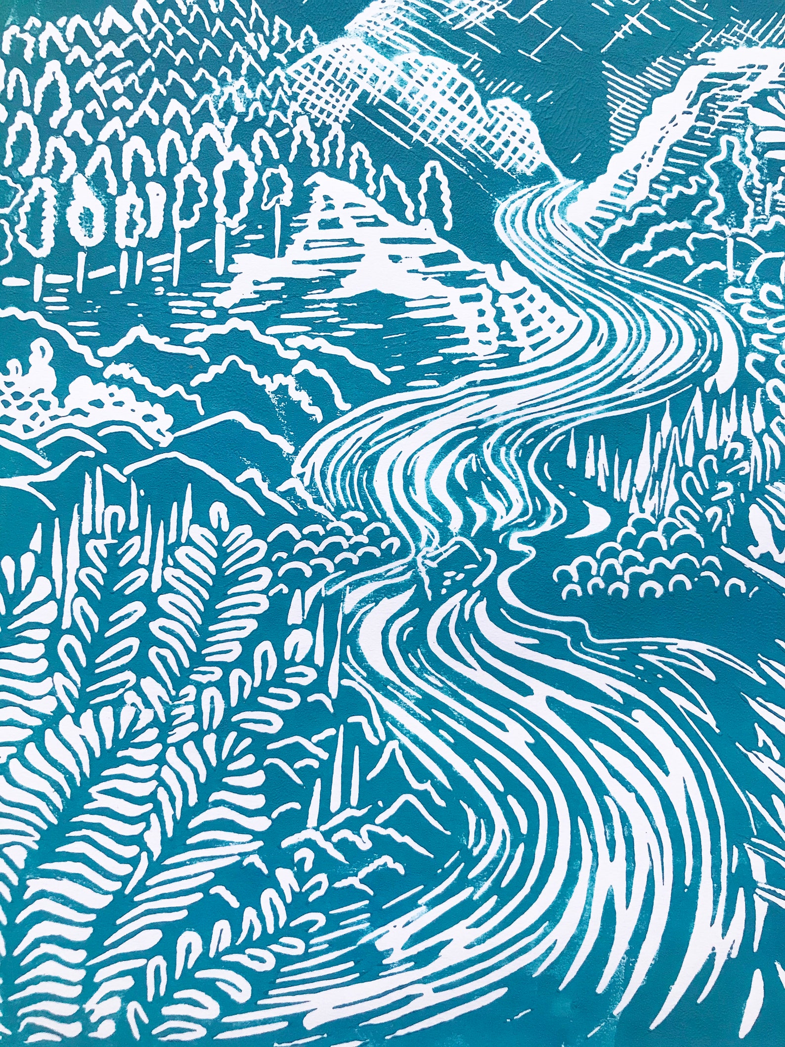 Full Moon Lino Print Etsy